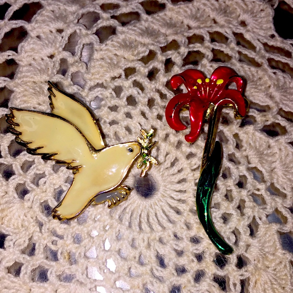 Dove 🕊 Enamel & Lily Brooch